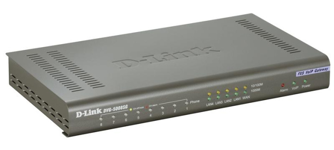 D-LINK DVG-5008SG/A1A Шлюз VoIP 8-ports FXS RJ-11, 1-port 10/100/1000BASE-TX Gigabit Ethernet WAN, 4-ports 10/100/1000BASE-TXGigabit Ethernet port LAN SIP VoIP Gateway