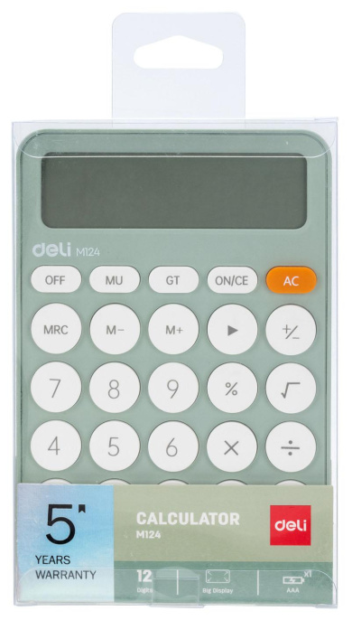Калькулятор Deli EM124GREEN,  12-разрядный, зеленый