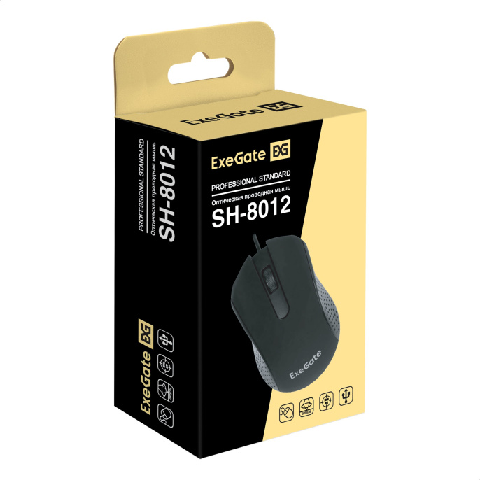 Мышь ExeGate Professional Standard SH-8012 USB, оптическая, 1000dpi, 3D, 3 кнопки и колесо прокрутки, длина кабеля 1,35м, черная, Color Box EX298192RUS