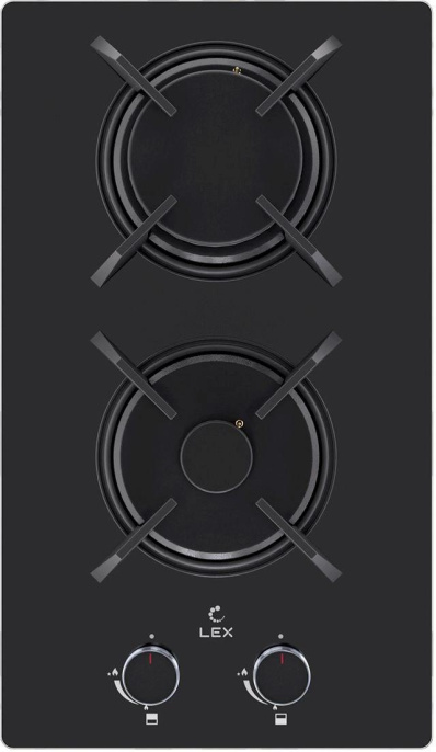 Газовая варочная панель LEX GVG 323A BBL,  2 конфорки,  закаленное стекло,  черный