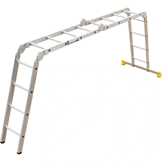 Алюминиевая лестница Алюмет шарнирная четырехсекционная с одним стабилизатором 4х4 ступеней. Серия T4144L