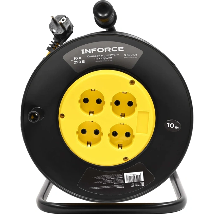 Силовой удлинитель Inforce на катушке 4 гнезда, с/з ПВС 3х1,5 16A 10м IP20 GRANITE ZG 09-15-09