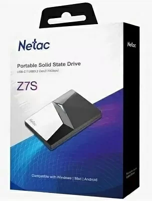 Накопитель SSD Netac Z7S 2TB USB 3.2 Gen 2 Type-C External SSD, R/W up to 550MB/480MB/s,with USB-C to USB-A cable and USB-A to USB-C adapter 3Y wty NT01Z7S-002T-32BK