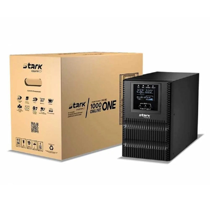 STARK SC 1000 ONLINE ONE One ИБП 1000 ВА/1000 Вт {Online, Напольный, 110-300В, 2 х ЕВРО, Smart-slot, USB, RS232, EPO, БЕЗ АКБ - внешние батареи 3 шт от 4,5Ач до 240 Ач}