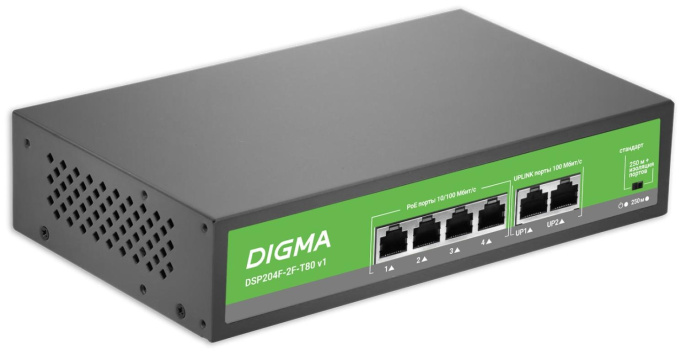 Коммутатор Digma DSP204F-2F-T80, неуправляемый [dsp204f-2f-t80 v1]