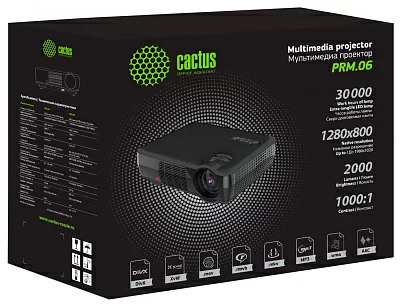 Проектор Cactus CS-PRM.06WT.WVGA-W LCD 2000Lm (1280x800) 1000:1 ресурс лампы:30000часов 2xUSB typeA 2xHDMI 3кг