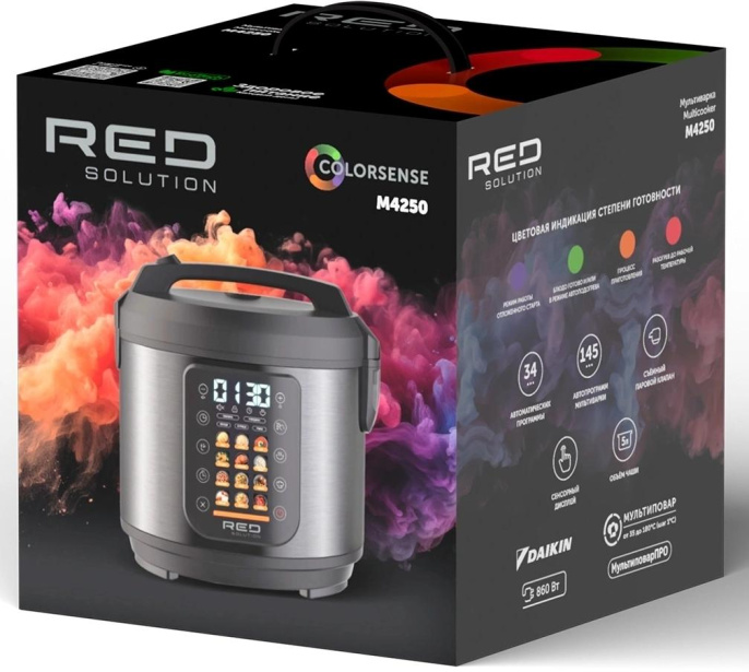 Мультиварка RED SOLUTION M4250,  860Вт,   серебристый/черный