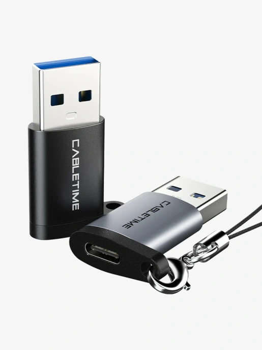 Адаптер CABLETIME CP73B (CT-OTG-AMCF-ABL) USB3.0 A Male to USB -C Female OTG С петлей для шнурка. Алюминий