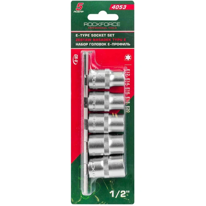 Набор головок 1/2DR звездочка (5 шт; Е12-20) ROCKFORCE RF-4053(1396)