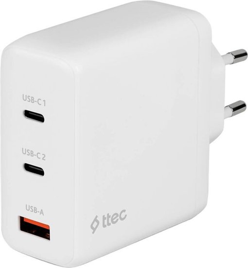 Сетевое зарядное устройство TTEC 2SCG04B SmartCharger Trio GAN 120W PD Travel Charger 2 USB-C+USB-A - White