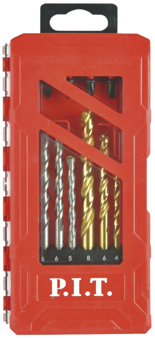 Набор сверл P.I.T. ASET02-015A 15 шт, бетон 4шт, металл 5шт, биты 5шт, маг. держатель, кейс