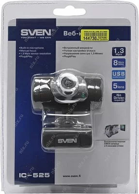 Интернет-камера SVEN IC-525 Black-Silver Web-Camera (USB2.0 1280x1024 микрофон)