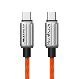 Магнитный кабель USB-C CABLETIME CU06L (CT-CM240-MZO2) 2 м, 480 Мбит/с, 5А/48В 240Вт, оранжевый, для быстрого заряда смартфонов и ноутбуков