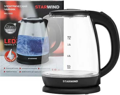 Чайник электрический Starwind SKG1055 1.8л. 1800Вт черный (корпус: стекло)