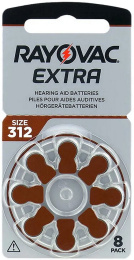 Батарейка Rayovac Extra 312 BL8 для слуховых аппаратов, технология: воздушно-цинковая, напряжение: 1.4 В, диаметр: 7.9 мм, 8 шт в блистере