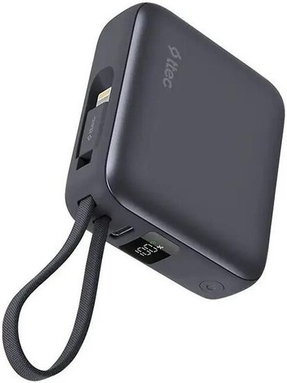 Внешний аккумулятор TTEC 2BB231GR ReCharger Mini LCD 10000mAh USB-C PD 20W Powerbank с кабелем USB-C&Lightning. Цвет: серый