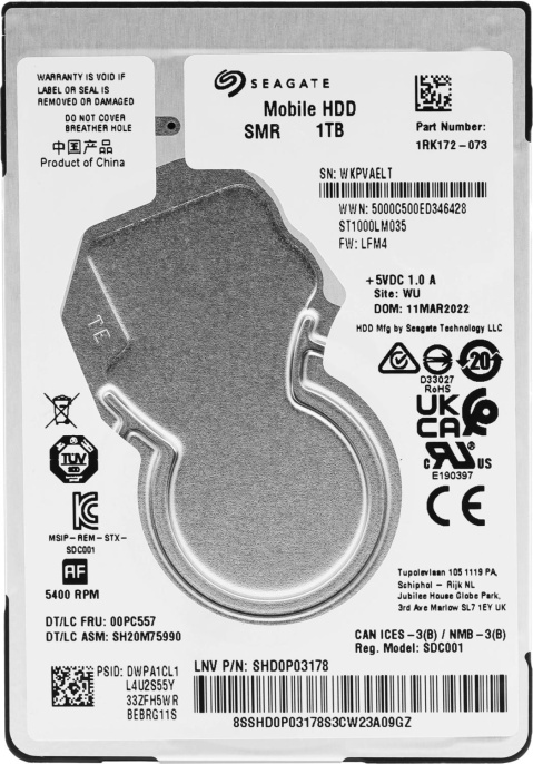 Жесткий диск Seagate SATA-III 1TB ST1000LM035 Notebook/Desktop Mobile 4KN 5400rpm 128Mb 2.5"