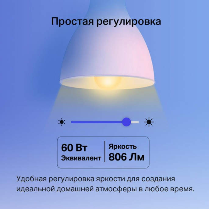 Умная Wi-Fi лампа/ WiFi Bulb, A60 size, E27, 9.5W, 2000k-6500k tunable white, 800 lumens (Tapo L530E)