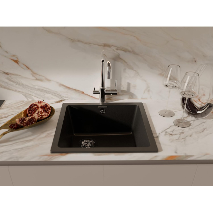 Кухонная мойка RIVELATO RIVELATO Мойка BERKANA 45 1-чаш 485*455, монтаж: универсальный, материал: кварц, цвет: черный BK-45 nero
