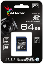 Карта памяти SDXC 64 Gb ADATA Premier ASDX64GUI3V30S-R 64 ГБ, класс 10, UHS-I RETAIL