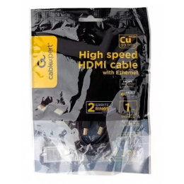Кабель HDMI Cablexpert 19M/19M, v2.0, медь, позол.контакты, экран, 2 фер.кольца, 1м, черный, пакет CCF2-HDMI4-1M