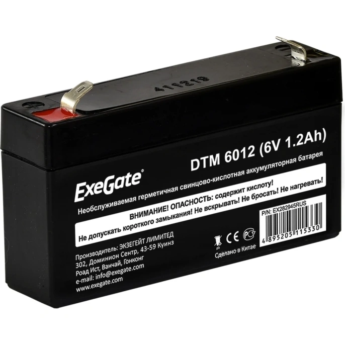 Батарея аккумуляторная АКБ DTM 6012 6V 1.2Ah, клеммы F1 ExeGate 282945
