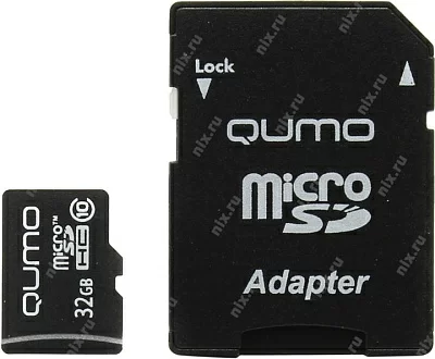 Карта памяти Qumo QM32GMICSDHC10 microSDHC 32Gb Class10 + microSD-- SD Adapter