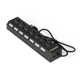 USB-Хаб концентратор 7-в-1 ExeGate DUB-72SW кабель-адаптер USB2.0 -- 7xUSB2.0, кнопки включения/отключения для каждого порта, Plug&Play, черный EX293978RUS