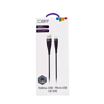 Кабель CBR CB 500 Black, USB to Micro-USB, 2,1 А, 1 м, цветная коробка