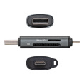 Устройство чтения/записи карт памяти ExeGate CR-201CA компактный картридер USB Type-A + Type-C -- Card Reader, поддержка стандартов: SD/SDHC/MMCII/RS MMC, Micro SD/ Micro SDHC/Micro SDXC, Plug&Play, серый EX297630RUS