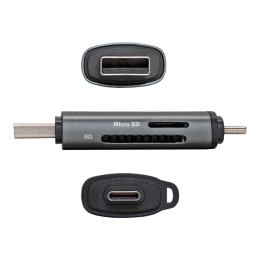 Устройство чтения/записи карт памяти ExeGate CR-201CA компактный картридер USB Type-A + Type-C -- Card Reader, поддержка стандартов: SD/SDHC/MMCII/RS MMC, Micro SD/ Micro SDHC/Micro SDXC, Plug&Play, серый EX297630RUS