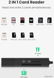 Кардридер UGREEN CM104 40752 USB 3.0 to TF + SD Dual Card Reader. Цвет: черный