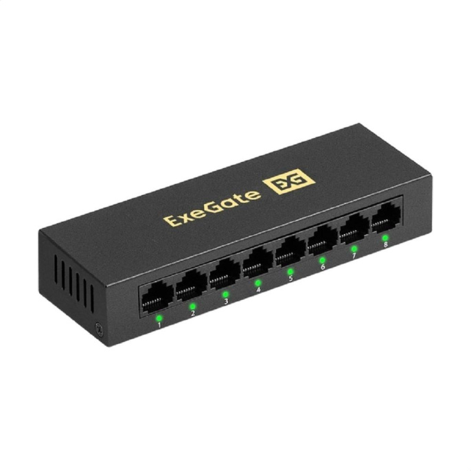 Exegate EX298690RUS Коммутатор неуправляемый ExeGate EDES-1008D 8-портовый UTP 10/100Mbps, металлический корпус, с функцией энергосбережения EEE , настольный/настенный