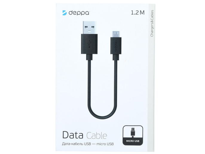 Кабель Deppa 72103,  micro USB (m) -  USB (m),  1.2м,  2A,  черный