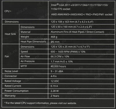 Охладитель Cooler Master RR-212TR-16PR-R1 Hyper 212 LED Turbo (4пин 775/1155/1366/2011/AM2-FM1 9-31дБ 600-1600об/мин)