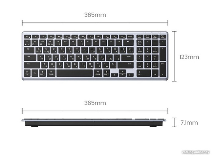 Клавиатура беспроводная UGREEN KU005 15956 2.4GHz Bluetooth5.0 Ultra Slim Wireless Keyboard. Цвет: серебристый