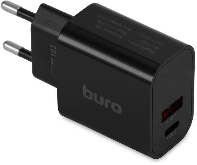 Сетевое зарядное устройство Buro BUWD1,  USB-A,  USB-C, 20Вт, 3A, черный [buwd18p110bk]