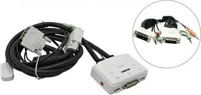 Коммутатор TRENDnet TK-214i 2-port DVI USB KVM Switch with Audio(клавиатураUSB+мышьUSB+DVI+Audio+Micпров.ПДУкабели несъем)