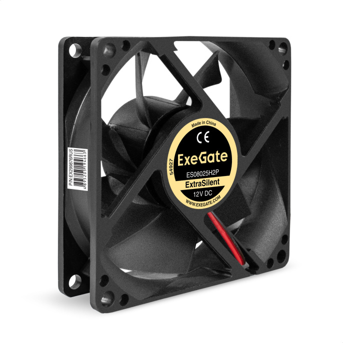 Вентилятор 12В DC ExeGate ExtraSilent ES08025H2P (80x80x25 мм, Hydraulic bearing (гидродинамический), 2pin, 1900RPM, 19dBA) EX299876RUS