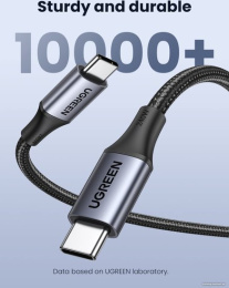 Кабель UGREEN US535 15311 USB-C to USB-C 240WPD Fast Charging Cable в оплетке. Длина: 1м. Цвет: серый космос