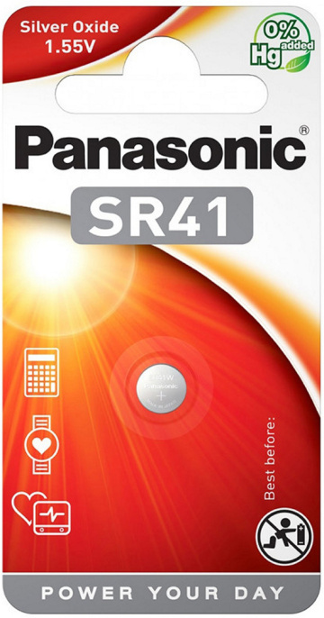 Батарейка Panasonic SR41 EL BL1 SR-41EL/1B часовая. напряжение: 1.55 В, химический состав: оксид-серебряо