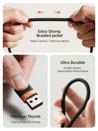 Кабель CABLETIME CAP5H (CT-AMCM2A-AOB1) 1м USB-A - USB-C алюминий и ПВХ + плетеный для смартфонов