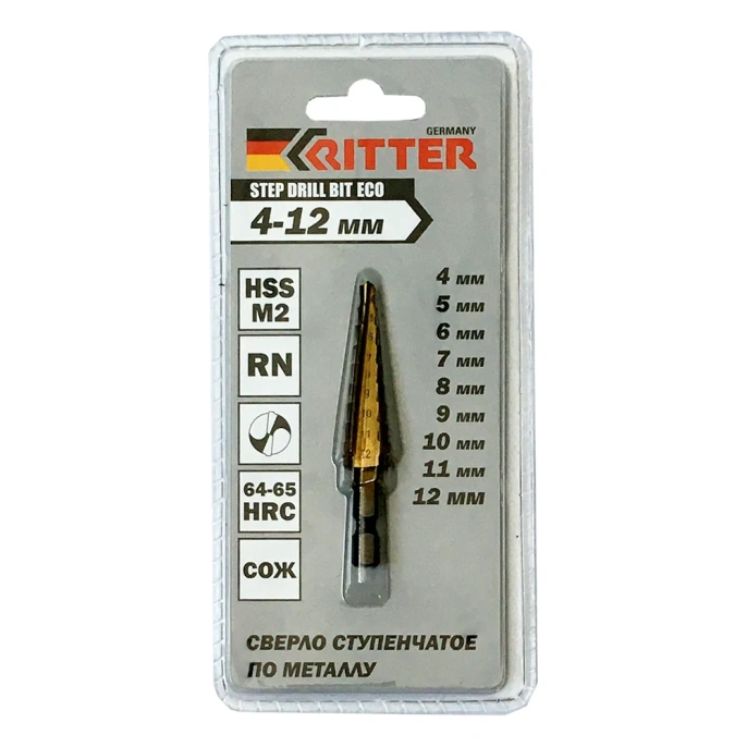 Сверло ступенчатое по металлу (4-12 мм; HSS M2) RITTER PS14204120
