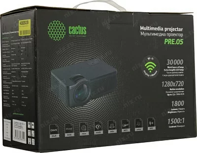 Проектор Cactus CS-PRE.05B.WXGA-A (LCD 1800 люмен 1500:1 1280x720 D-Sub HDMI USB WiFi ПДУ SD)