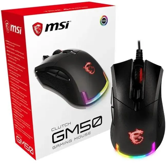 Мышь проводная MSI Clutch GM50, игровая, оптическая, USB, 7200dpi, черный [s12-0401770-pa3]