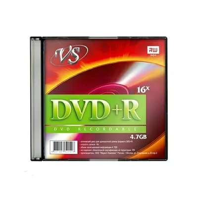 Диск DVD+R VS 4.7 Gb, 16x, Slim Case (5), (5/200)