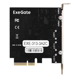 Контроллер ExeGate EXE-313-3A2C 10Gbps (PCI-E x4 v3.0, USB3.2 Gen2 3xType-A + 2xType-C ext., SuperSpeed+ скорость до 10 Гбит/с, ASMedia Chipset ASM3142) EX298301RUS