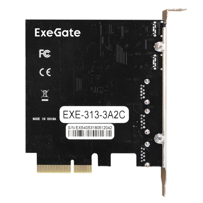 Контроллер ExeGate EXE-313-3A2C 10Gbps (PCI-E x4 v3.0, USB3.2 Gen2 3xType-A + 2xType-C ext., SuperSpeed+ скорость до 10 Гбит/с, ASMedia Chipset ASM3142) EX298301RUS