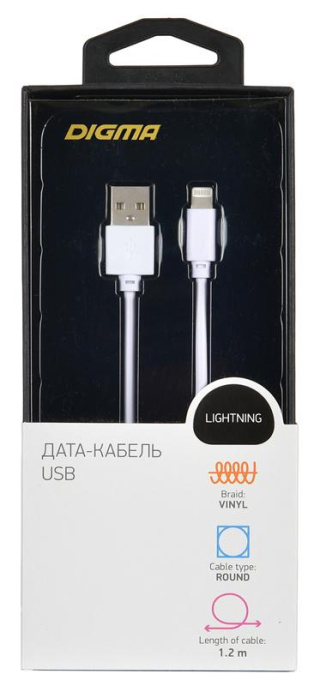 Кабель Digma LIGHT-1.2M-WH USB m -Lightning m 1.2м белый