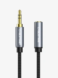 Удлинительный аудиокабель CABLETIME CF11K (CT-AV311-P11F-SG1.8) 1.8 м, AUX стерео 3,5 мм (1/8") штекер-штекер, медный, черный ПВХ нейлоновый